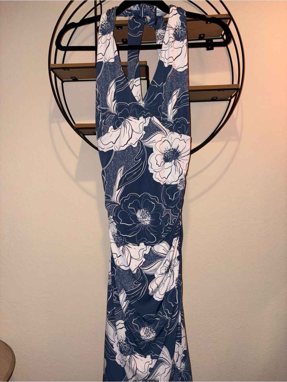 VENUS Navy and White Floral Maxi Halter Dress